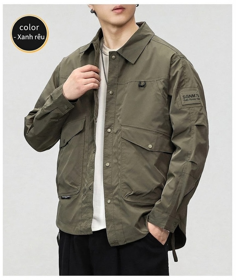 Áo Khoác Bomber Nam Chống Nước Lót Lông Cừu Giữ Ấm Phong Cách Mỹ chi tiết 17