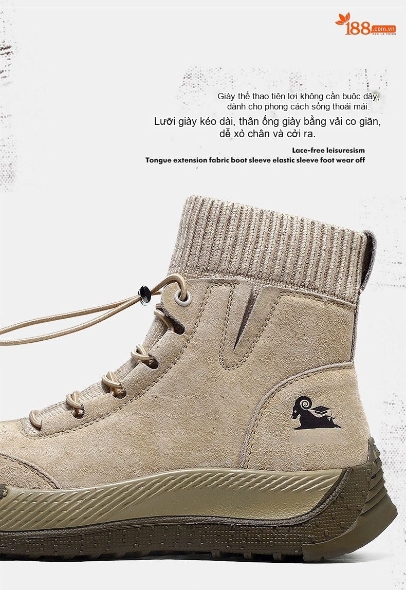 Giày Boot Nữ Da Thật Cổ Cao Chiều Cao Đế Khoảng 3cm Màu Kem chi tiết 7