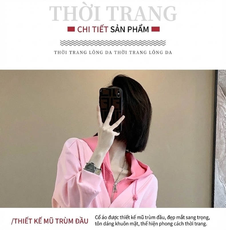 Set Bộ Nữ Áo Hoodie Giả Hai Lớp và Chân Váy Dáng Ôm Năng Động Màu Hồng, Xám, Đen chi tiết 15