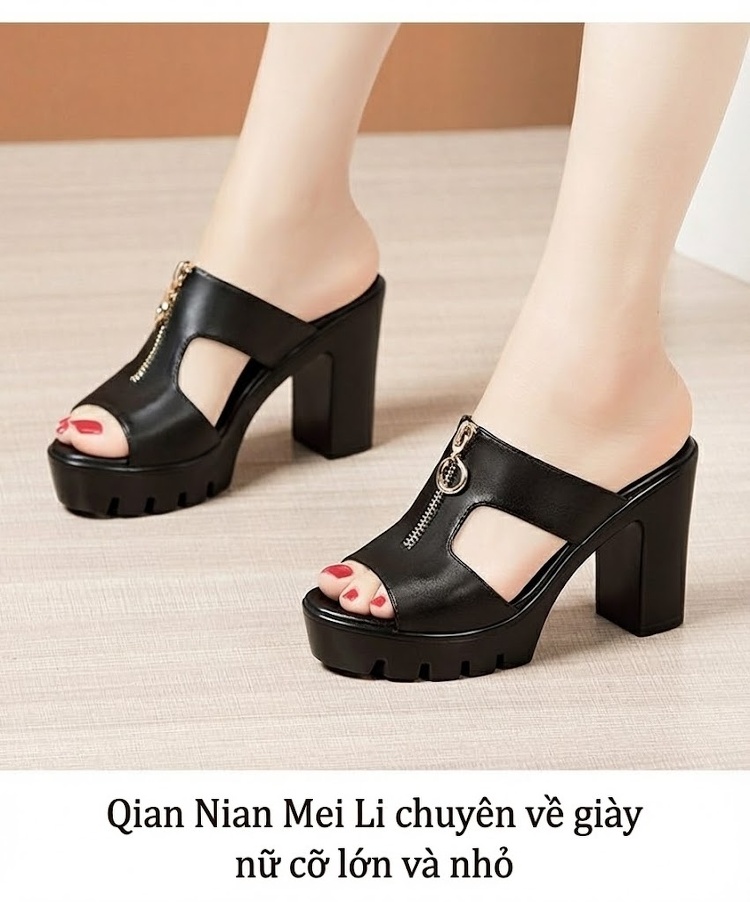 Dép Sục Nữ Hở Mũi Quai Ngang Da Bóng Chiều Cao Đế Khoảng 8cm Màu Đen, Trắng, Đỏ, Bạc... chi tiết 11