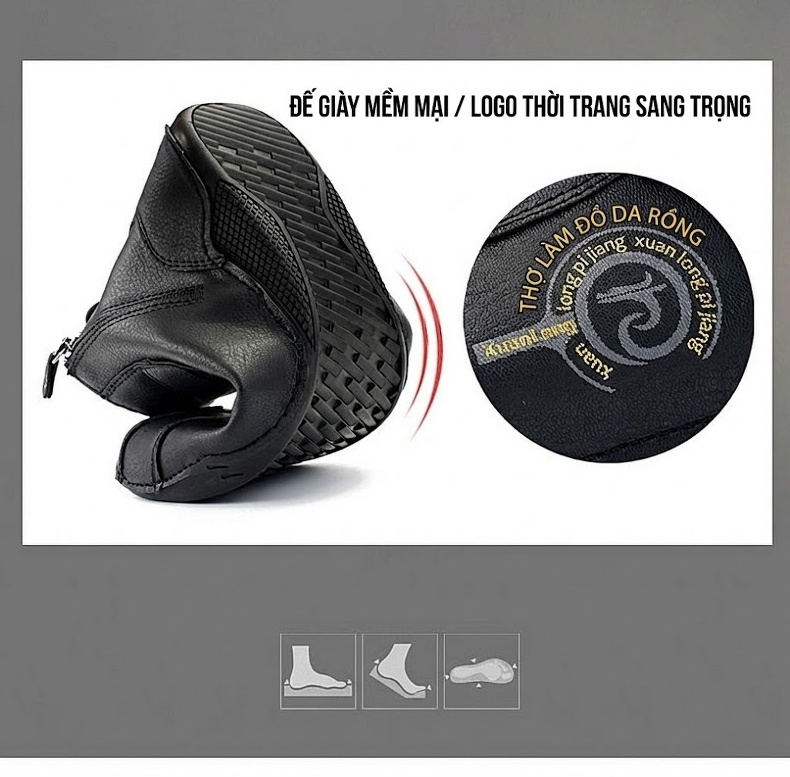 Giày Martin Nam Cổ Cao Lót Lông Giữ Ấm Da Mờ Chiều Cao Đế Khoảng 3cm Màu Đen, Nâu, Xanh chi tiết 8