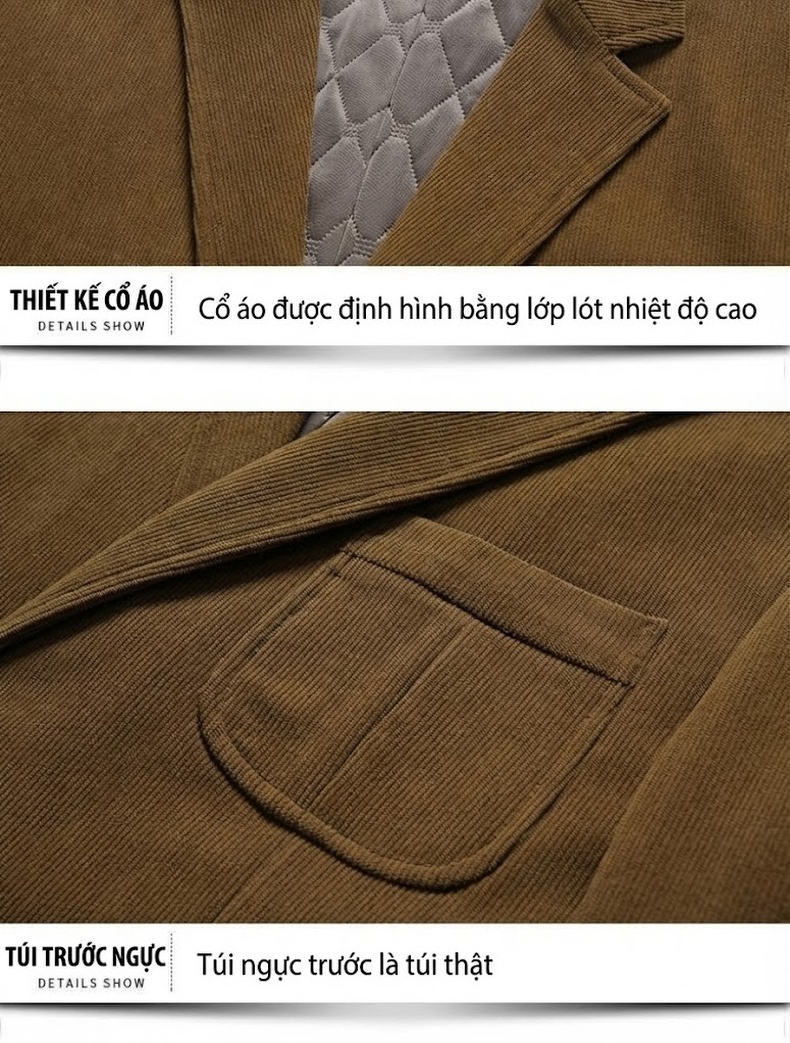 Áo Vest Nam Dáng Ôm Vải Nhung Gân Dày Dặn Hai Nút Phong Cách Lịch Lãm Màu Đen, Nâu chi tiết 17
