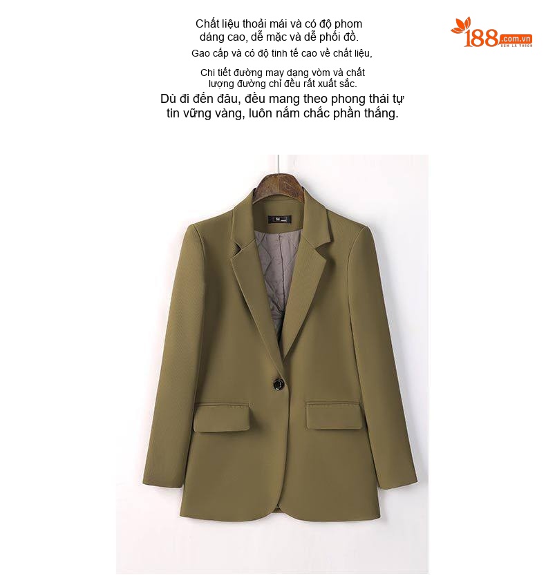 Áo Khoác Blazer Nữ Dáng Rộng Thiết Kế Cá Tính Có Lớp Lót Cotton Màu Đen, Xanh Lá, Nâu chi tiết 4