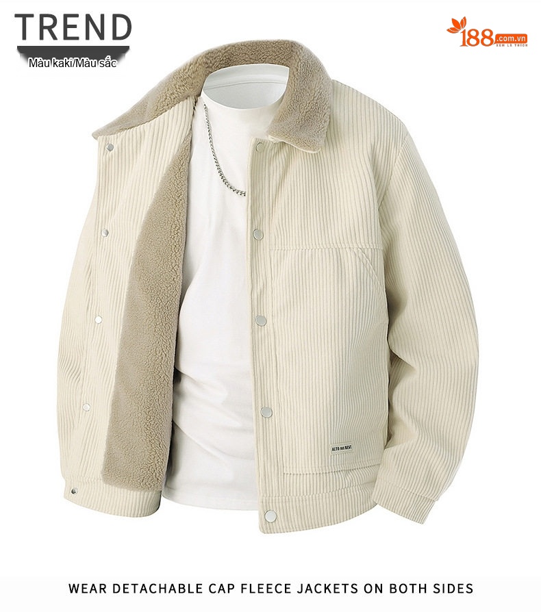 Áo Khoác Nam Cổ Bẻ Vải CORDUROY Dáng Bomber Màu Đen, Kem, Xanh Olive chi tiết 27