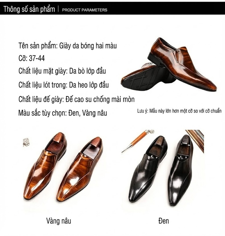 Giày Lười Nam Da Bóng Mũi Nhọn Thời Trang Công Sở Chiều Cao Đế Khoảng 3cm Màu Đen, Nâu chi tiết 13