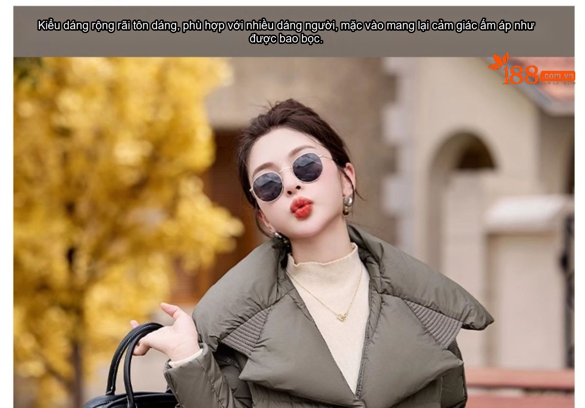 Áo Khoác Phao Nữ Ngắn Dáng Nhỏ Gọn Lót Lông Vịt Dày Ấm Áp Phong Cách Thời Trang Màu Đen, Nâu, Trắng, Xanh Rêu chi tiết 4