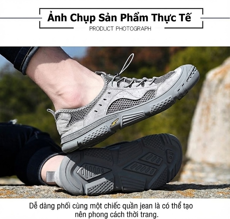 Sandal Nam Dây Rút Thể Thao Outdoor Thoáng Khí, Chống Nước, Nhanh Khô, Chống Mài Mòn, Chiều Cao Đế Khoảng 3cm Màu Be, Xám chi tiết 11