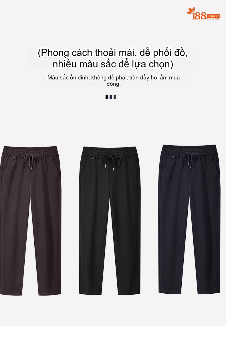 Quần Dài Nam Ống Suông Giữ Ấm Lót Lông Cừu Co Giãn Thoải Mái Màu Đen, Xanh Navy chi tiết 4