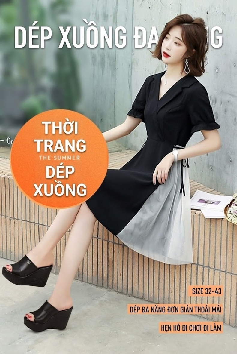 Dép Xuồng Nữ Hở Mũi Da Bóng Chiều Cao Đế 11cm Màu Đen, Đỏ, Trắng, Vàng... chi tiết 1