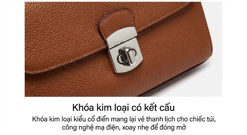 Túi Đeo Vai Nữ Da Bò Thật Sức Chứa Lớn Phong Cách Thanh Lịch Màu Đen, Nâu, Xám, Xanh Rêu chi tiết 13