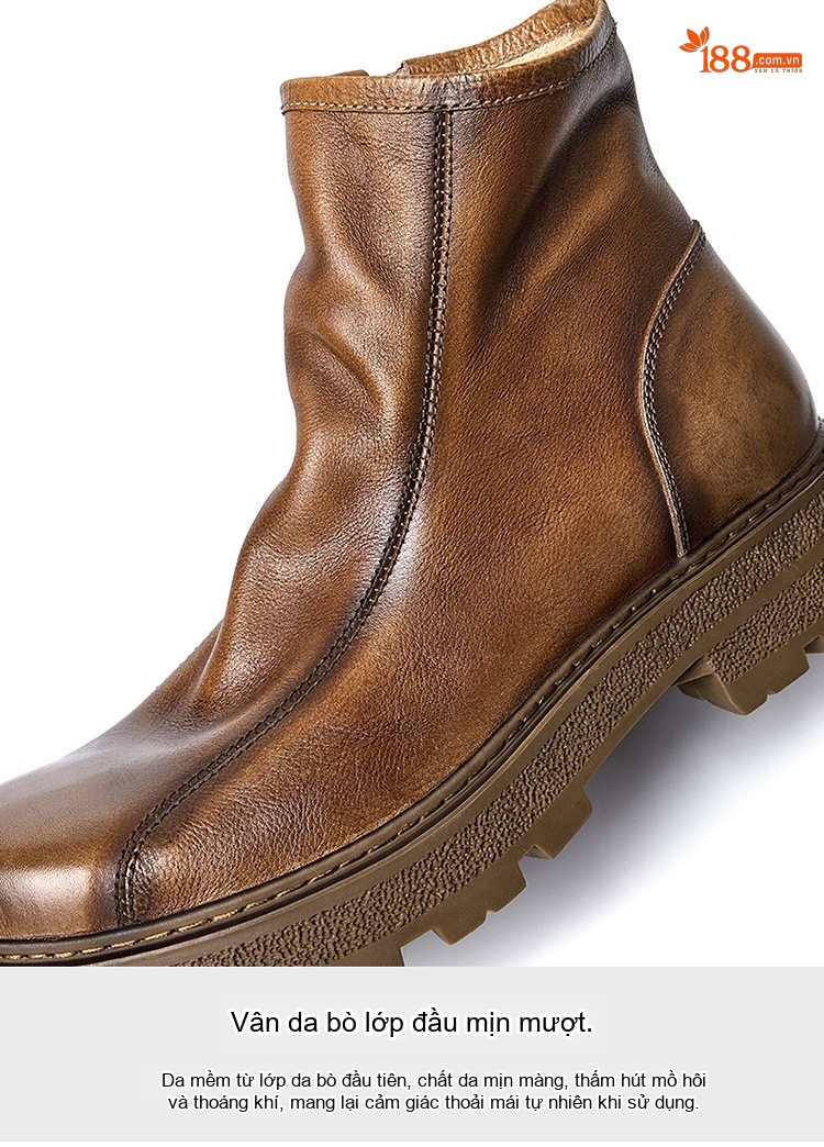 Boot Chelsea Nam Da Bò Khóa Kéo Chiều Cao Đế Khoảng 4cm Màu Nâu, Đen chi tiết 9