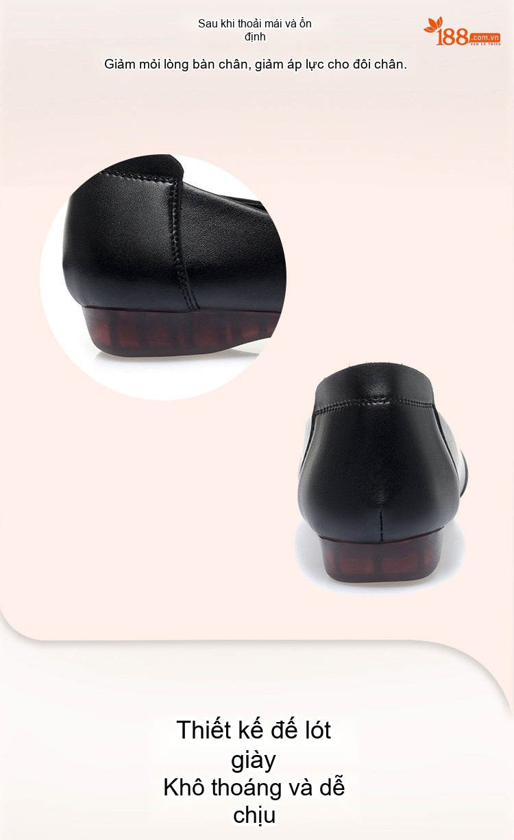 Giày Búp Bê Nữ Da Thật Mềm Mại Chiều Cao Đế Khoảng 2cm Màu Kem, Nâu, Đen chi tiết 6