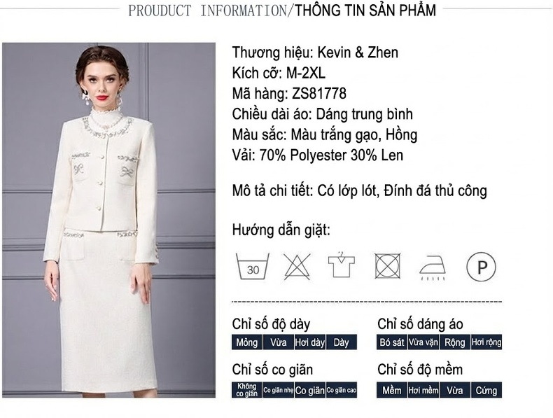 Set Áo Khoác Lửng và Chân Váy Bó Tweed Thu Đông Màu Trắng Kem, Hồng chi tiết 19