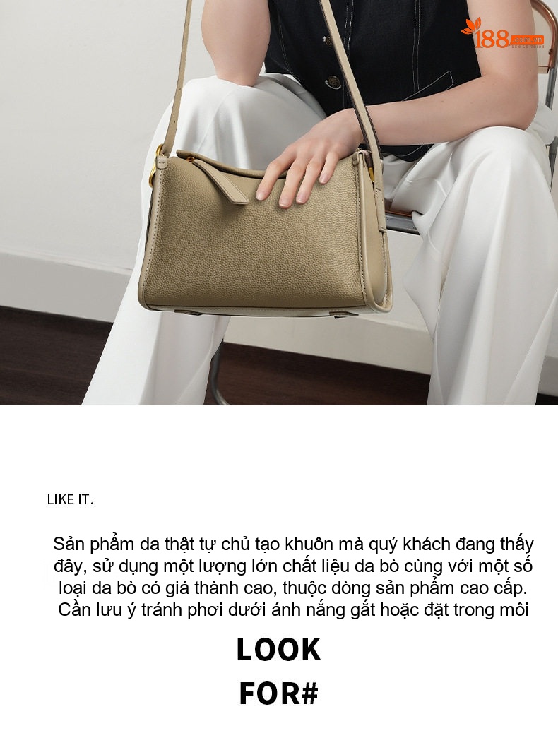 Túi Đeo Vai/Đeo Chéo Nữ Da Bò Phong Cách Thanh Lịch, Sức Chứa Lớn Màu Đen, Kem chi tiết 15