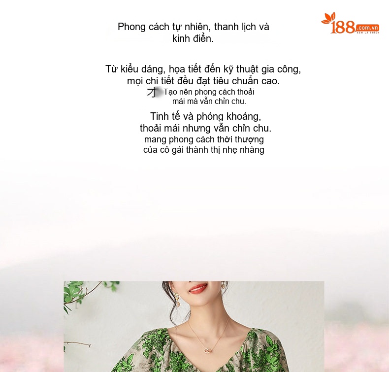 Váy Ngắn Nữ Cổ chữ V Thắt Dây Lưng Sau Tay Bồng Họa Tiết Hoa Lá Xanh chi tiết 3