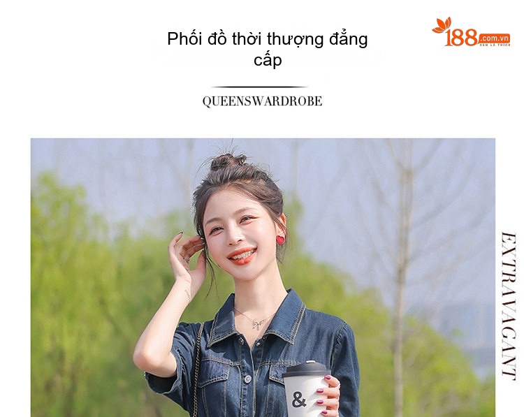 Váy Đầm Jean Dáng Dài Nữ Tính Thu Eo Kèm Đai Phong Cách Hàn Quốc chi tiết 4