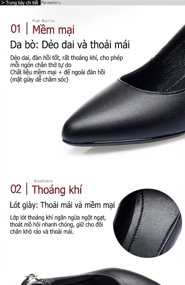 Giày Cao Gót Nữ Mũi Nhọn Quai Ngang Da Bóng Chiều Cao Đế Khoảng 5cm Màu Đen, Đỏ, Kem chi tiết 1