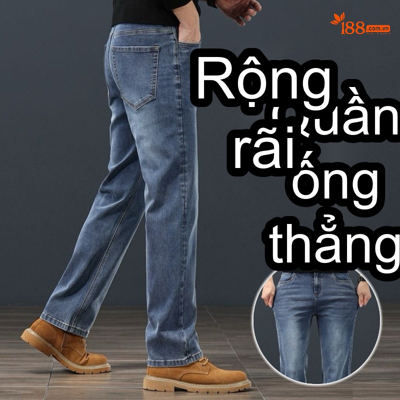 Quần Jean Nam Ống Suông Rộng Co Giãn Thoải Mái Màu Xanh, Xám