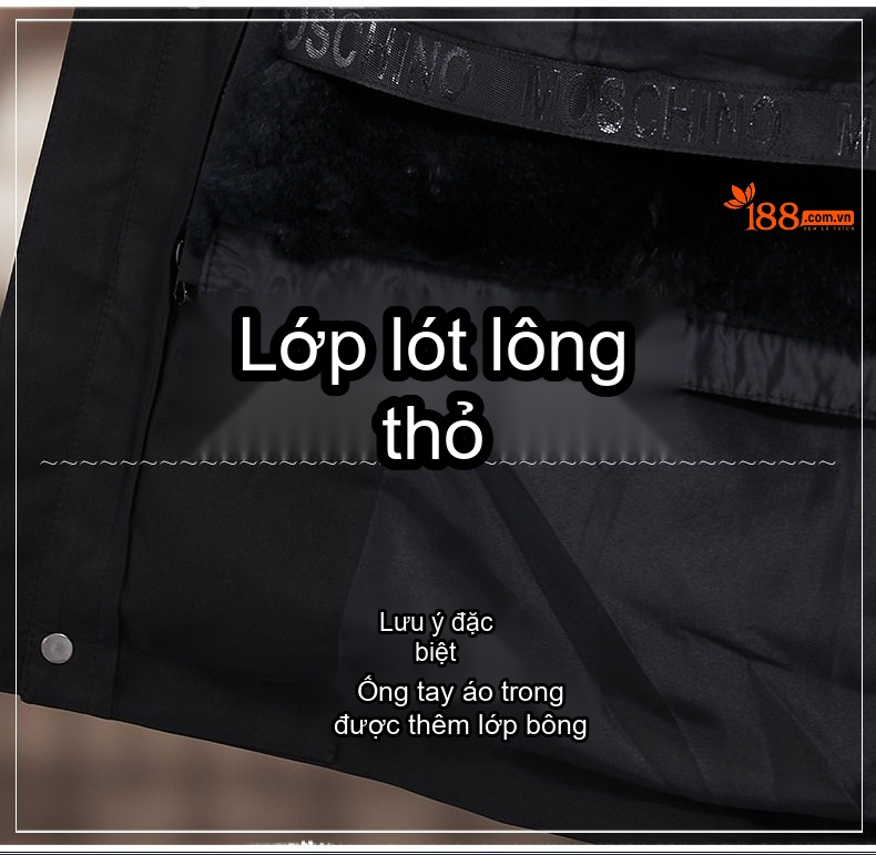 Áo Parka Nam Dáng Dài Lót Lông Thỏ Cổ Lông Cáo Màu Đen chi tiết 4