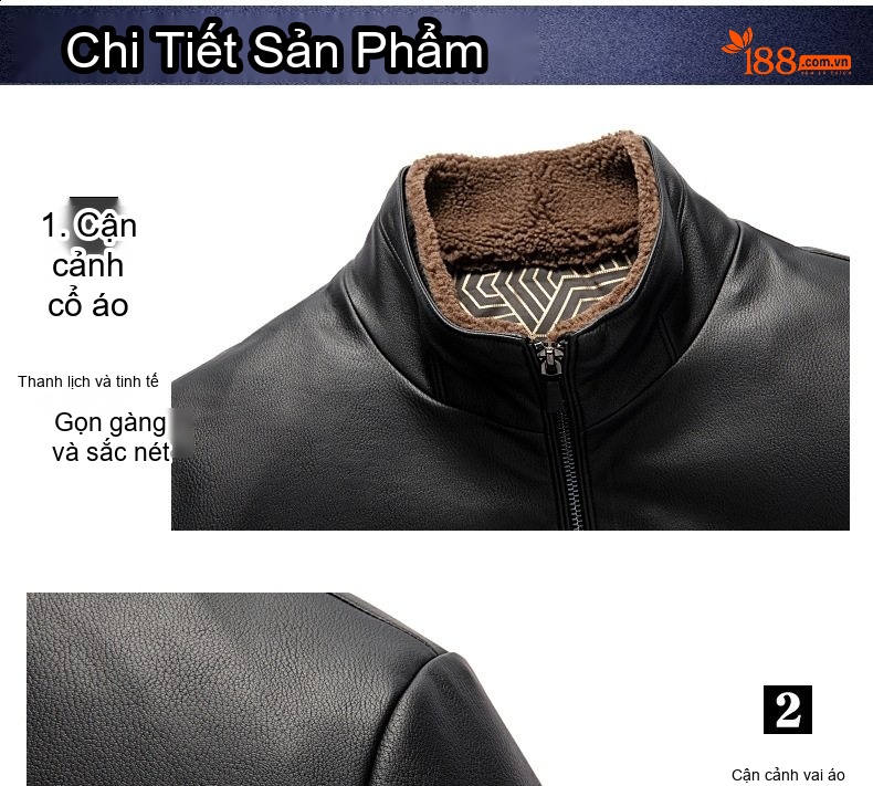 Áo Khoác Da Nam Lót Lông Vũ Cổ Lông Màu Đen chi tiết 15