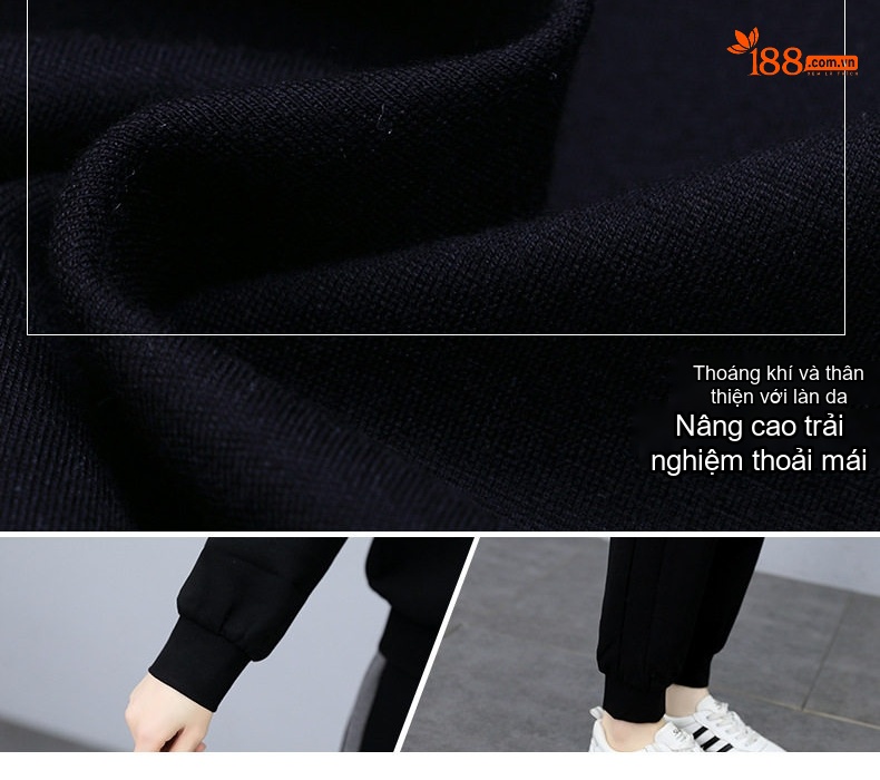 Bộ Đồ Nữ Thu Đông Áo Hoodie Quần Jogger Bo Gấu Phong Cách Thời Trang Trẻ Trung Màu Đen, Xám, Trắng chi tiết 10