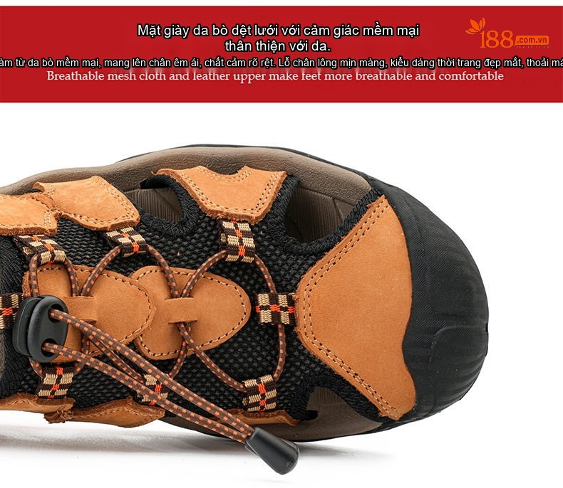 Sandal Da Bò Nam Quai Hậu Outdoor Đế Cao 3cm chi tiết 37