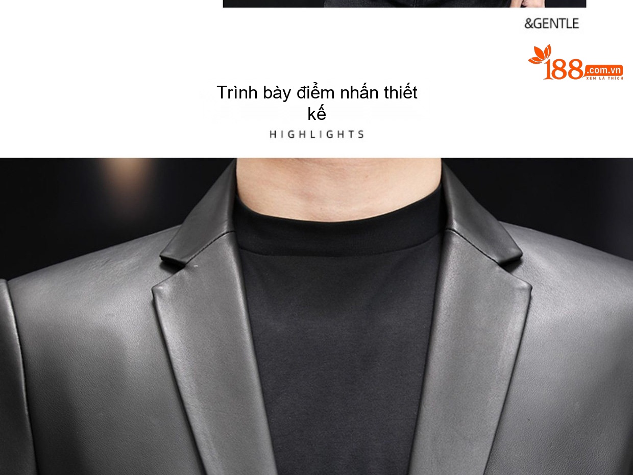 Áo Khoác Blazer Nam Da Cừu Thiết Kế Dáng Ôm Phong Cách Business Casual Màu Đen chi tiết 4