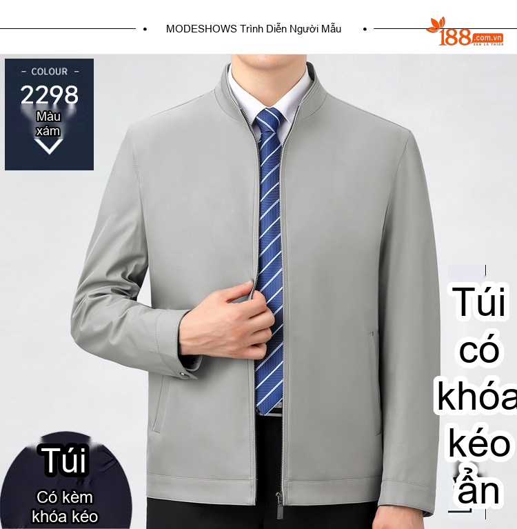 Áo Khoác Nam Trung Niên Dáng Suông Lót Dệt Kim Màu Xanh Navy, Đen, Xám chi tiết 6