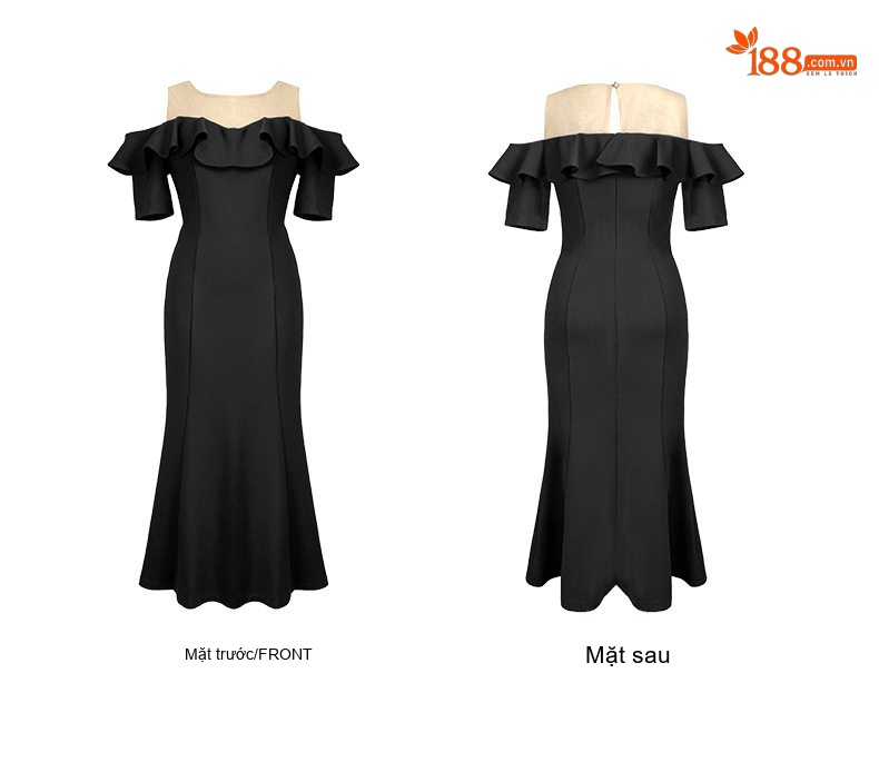 Đầm Ôm Body Nữ Cổ Bèo Nhún, Tay Lỡ, Xẻ Tà, Thiết Kế Lưới, Tôn Dáng, Màu Đen chi tiết 5
