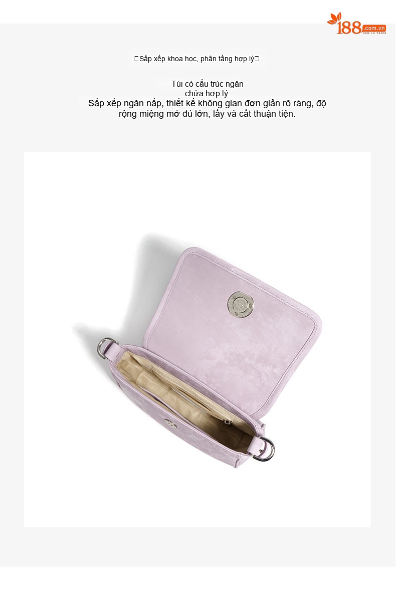 Túi Đeo Vai/Túi Xách Tay Nữ Da Bò Vân Sọc Dây Đeo Kim Loại Phong Cách Trung Hoa Màu Bạc, Tím Nhạt chi tiết 11