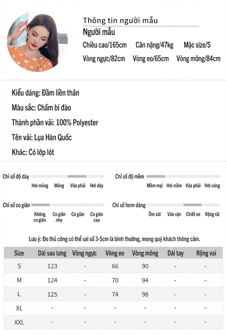 Váy Midi Nữ Cổ Tròn Họa Tiết Chấm Bi Dáng Ôm Đuôi Cá Phong Cách Pháp Màu Cam chi tiết 2