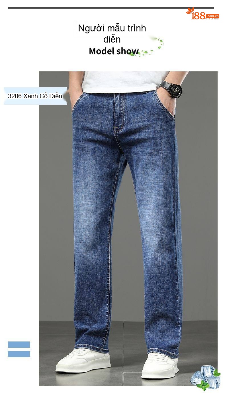 Quần Jeans Dáng Suông Nam Ống Đứng Lớn Tuổi Trung Niên Màu Xanh Dương chi tiết 14