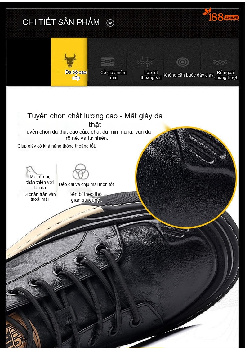 Giày Thể Thao Nam Da Thật Vân Tay Chiều Cao Đế Khoảng 4cm Màu Đen, Nâu chi tiết 9