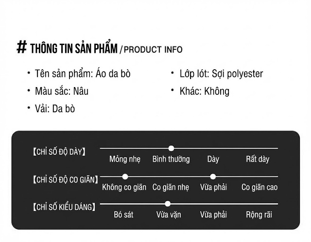 Áo Khoác Da Thật Nam Dáng Ôm, Cổ chữ Vest, Ngắn Màu Nâu chi tiết 4