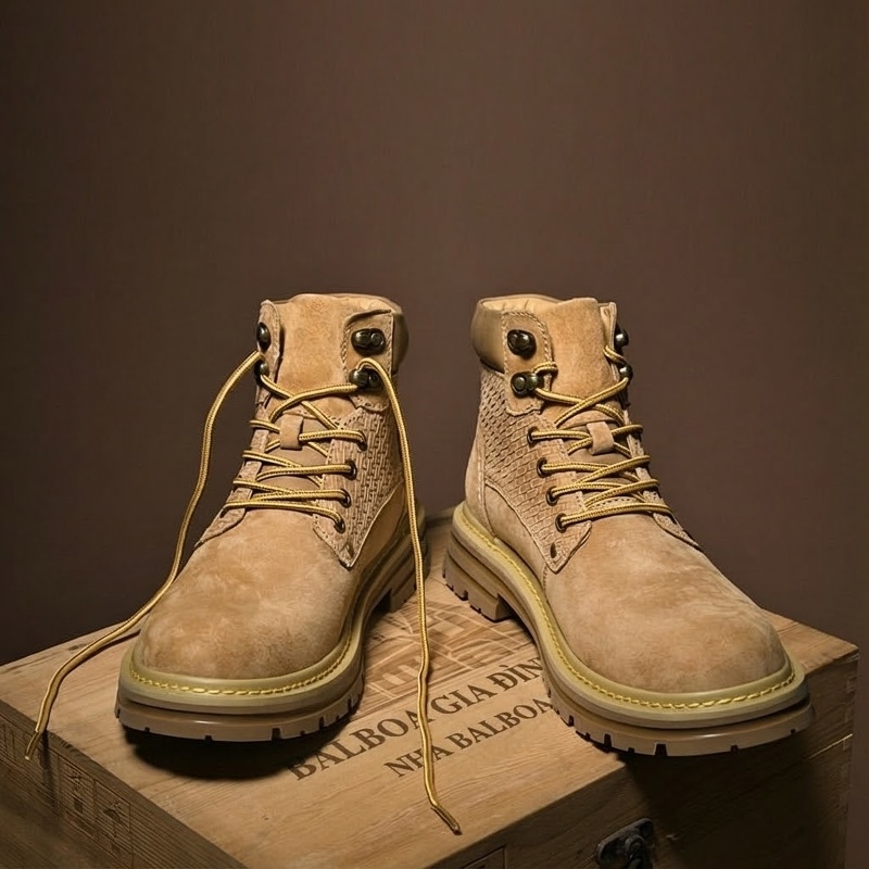 Giày Boot Nam Da Mờ Cổ Cao Có Dây Kiểu Martin Chiều Cao Đế Khoảng 4cm Màu Nâu
