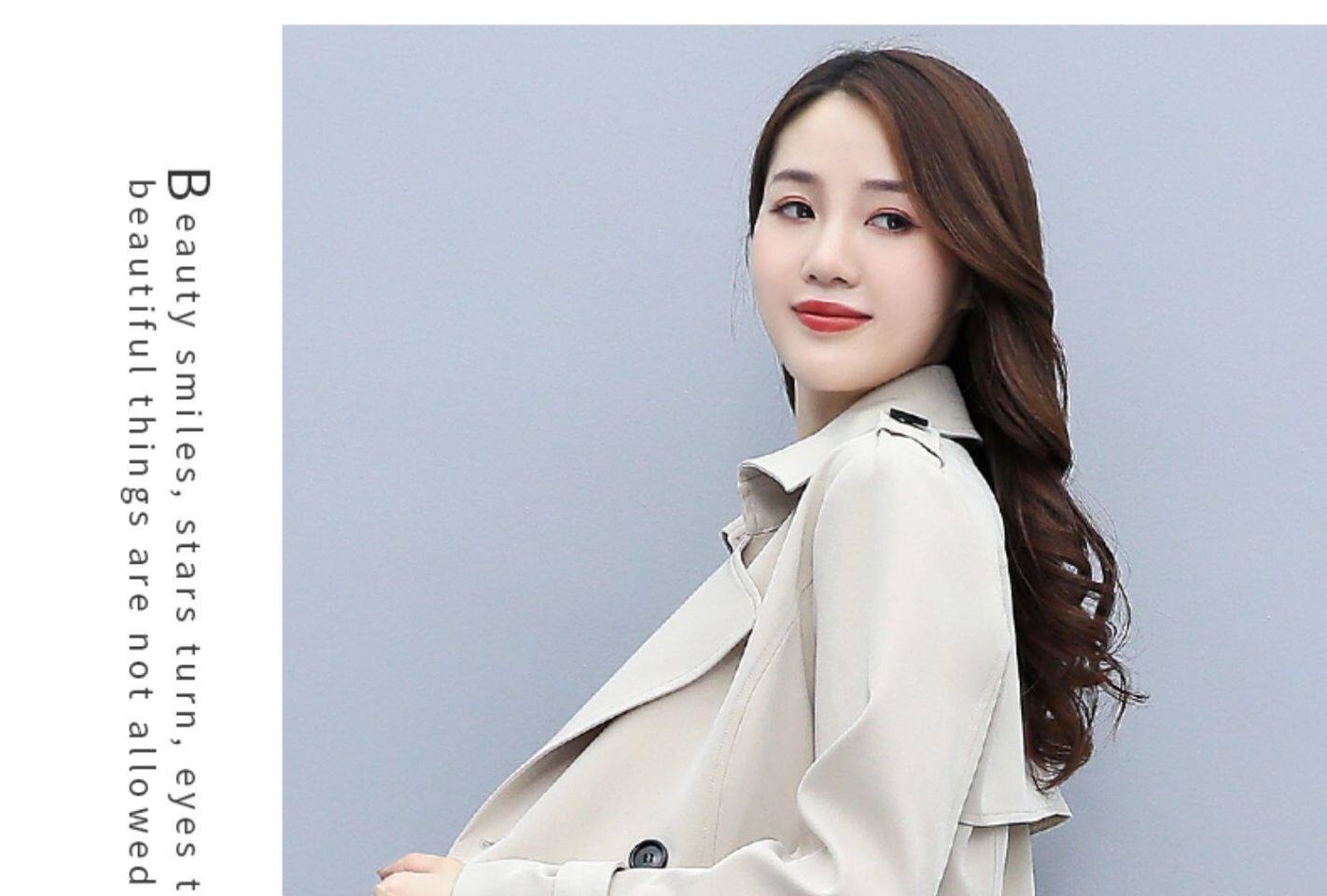 Áo Khoác Gió Nữ Dáng Ngắn Thiết Kế Thanh Lịch Màu Be chi tiết 3