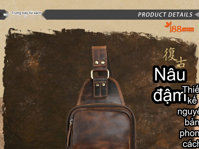 Túi Đeo Ngực/Đeo Chéo Nam Da Bò Sáp (Da Bò Điên) Phong Cách Âu Mỹ Cổ Điển Dung Tích Lớn Màu Nâu, Đen chi tiết 6