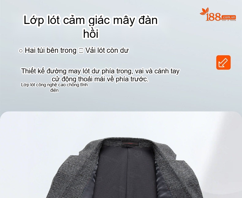 Áo Vest Blazer Nam Họa Tiết Chân Chim Co Giãn Chống Nhăn Dáng Ôm Vừa Vặn Màu Xám chi tiết 7