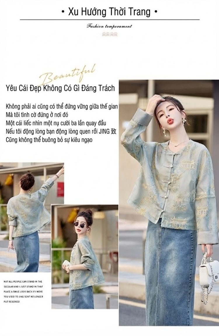 Áo Khoác Quốc Phong Nữ Thêu Họa Tiết Dáng Rộng Tay Lỡ Cổ Tàu Màu Xanh, Trắng chi tiết 4
