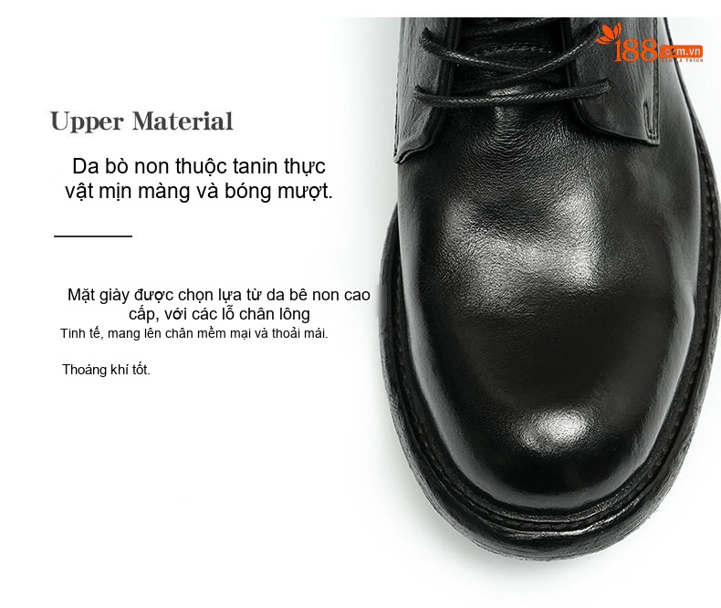 Giày Boot Nam Da Thật Cổ Ngắn Oxford Chiều Cao Đế Khoảng 3cm Màu Đen chi tiết 7