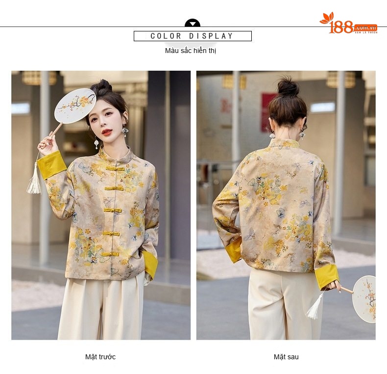 Áo Khoác Nữ Cổ Tàu Tay Lỡ Họa Tiết Phong Cách Trung Hoa chi tiết 10