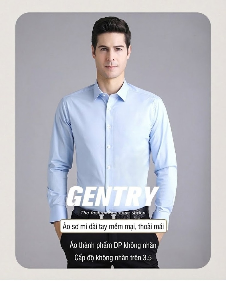 Áo Sơ Mi Dài Tay Nam Cotton Chống Nhăn Ôm Dáng Màu Trắng, Xanh chi tiết 1