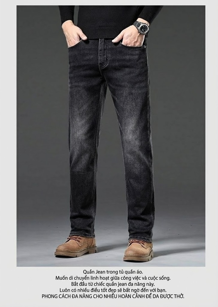 Quần Jean Nam Ống Đứng Co Giãn Vừa Vặn Phong Cách Retro Màu Xanh Denim chi tiết 41