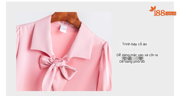 Áo Sơ Mi Tay Ngắn Nữ Cổ Nơ Chất Liệu Tuyết Chiffon Màu Hồng, Trắng chi tiết 19