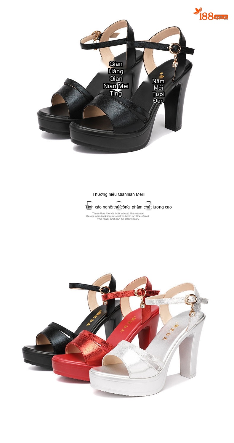 Giày Sandal Cao Gót Nữ Quai Ngang Đế Xuồng Da Bóng Gót Cao 8cm Màu Đen, Đỏ, Bạc chi tiết 19