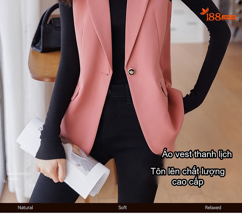 Áo Gile Vest Nữ Công Sở Màu Be, Hồng, Đen chi tiết 4