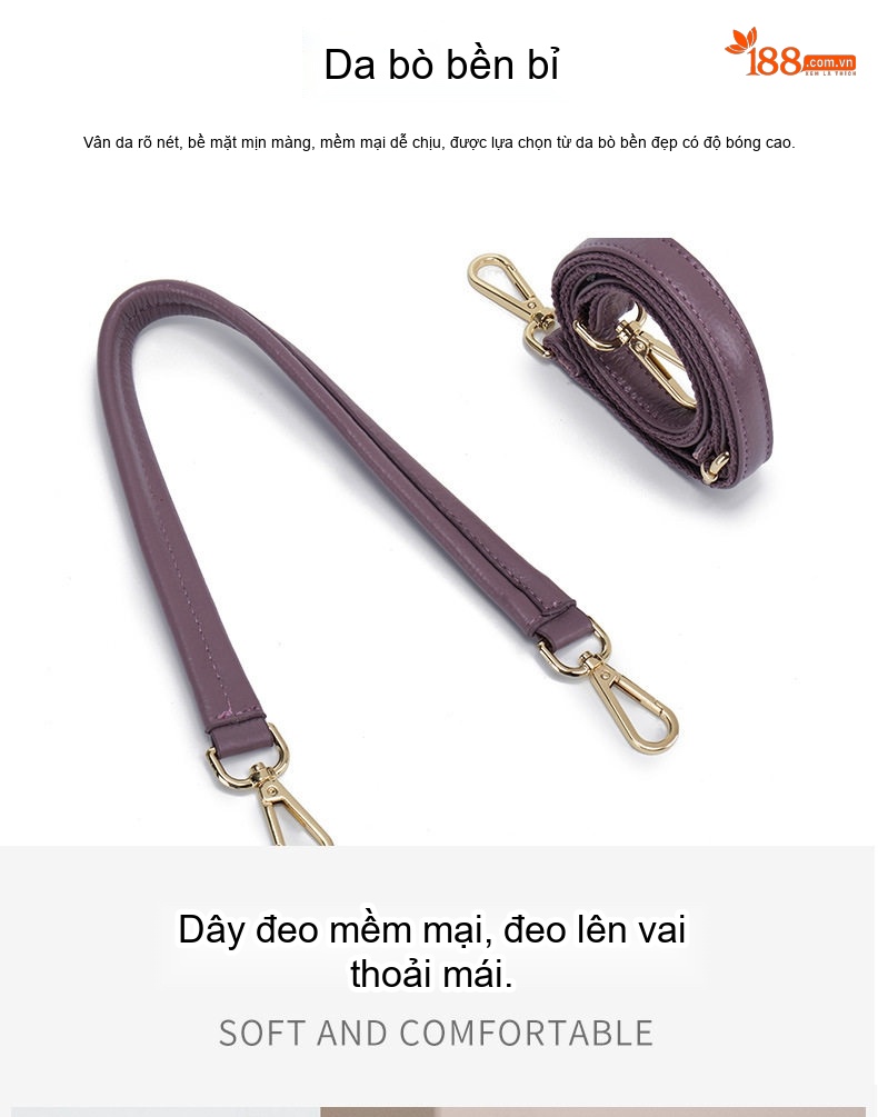 Túi Đeo Vai Nữ Da Bò Thời Trang Túi Tote Túi Đeo Chéo Túi Xách Tay Màu Tím chi tiết 7