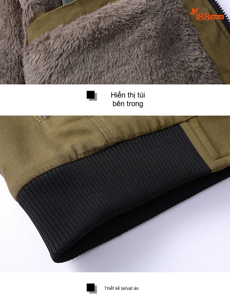 Áo Khoác Nam Dáng Bomber Lót Lông Dày Dặn Phong Cách Hàn Quốc Màu Xanh, Đen, Đỏ... chi tiết 18