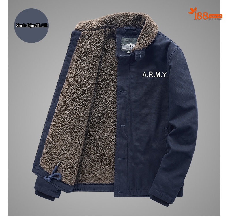Áo Khoác Bomber Nam Lông Cừu Non Lót Lông Dày Dặn Kiểu Công Sở Màu Xanh Navy, Xanh Rêu chi tiết 12
