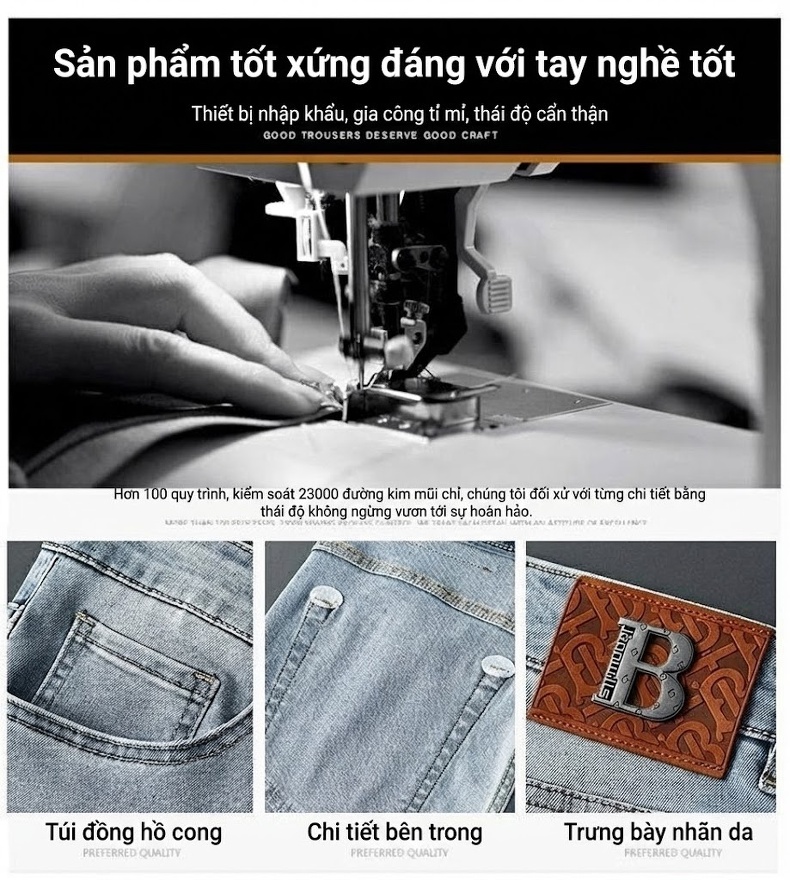 Quần Jean Dáng Suông Nam Cotton Cao Cấp Màu Đen, Xám... chi tiết 30